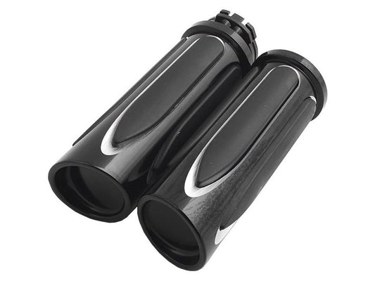 Deep Cut Comfort Handgrips - Black. Fits H-D with Throttle Cable