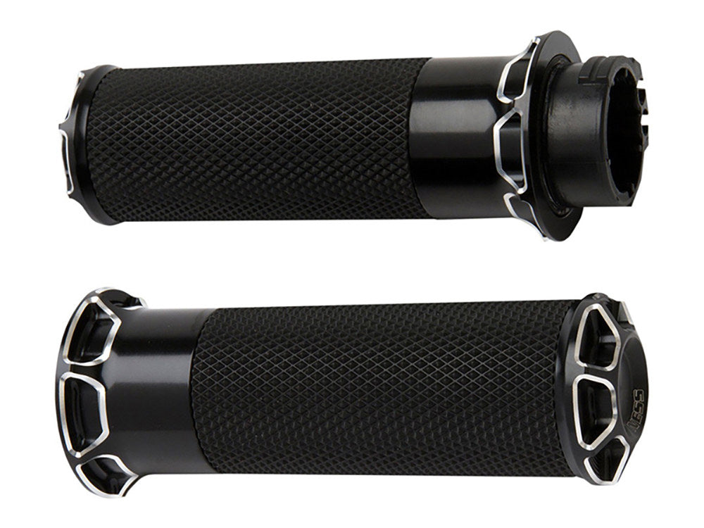 Beveled Fusion Handgrips - Black. Fits Big Twin 2008-2024 with Throttle-by-Wire