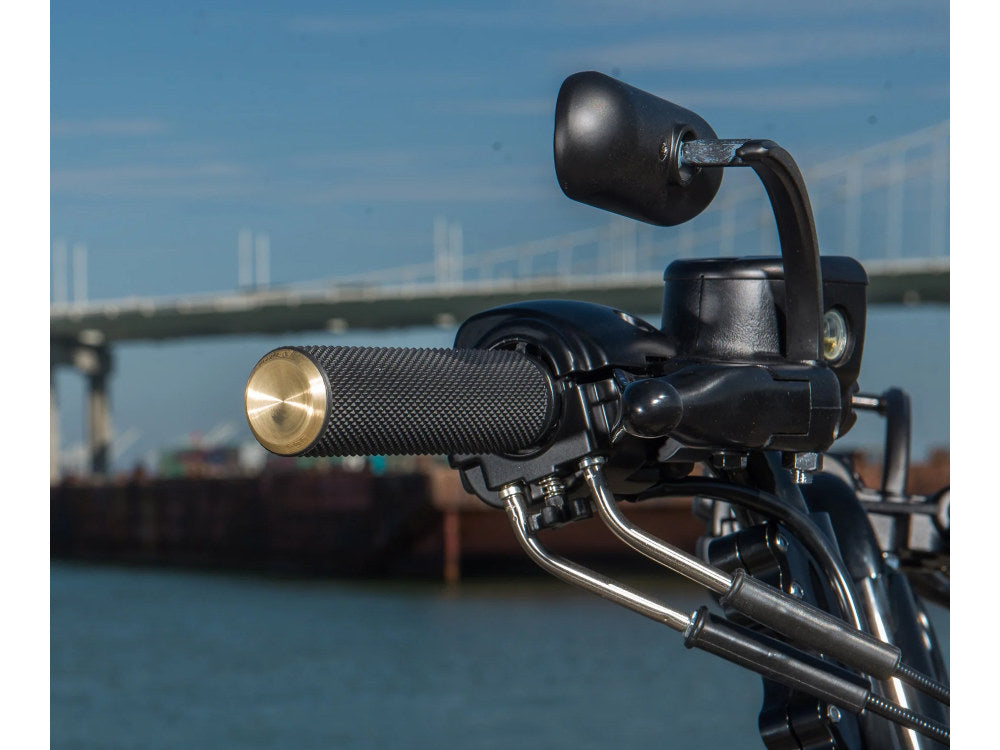 Knurled Fusion Handgrips - Brass. Fits H-D with Throttle Cable.