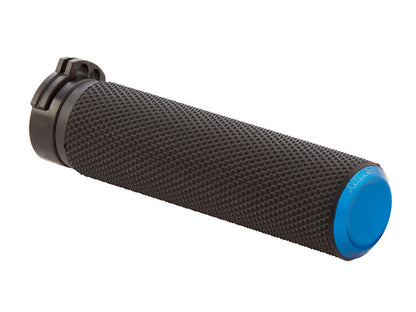 Knurled Fusion Handgrips - Blue. Fits Big Twin 2008-2024 with Throttle-by-Wire