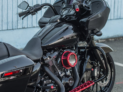 Knurled Fusion Footpegs - Red. Fits H-D.