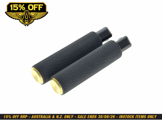Knurled Fusion Footpegs - Brass. Fits Softail 2018up Rear Passenger.