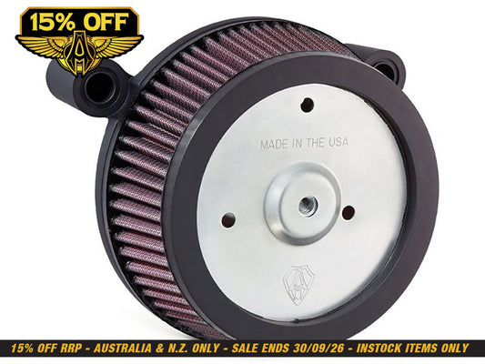 Stage 1 Big Sucker Air Cleaner Kit - Black. Fits Sportster 1988-2021 with EFI or CV Carburettor. Requires Round Air Cleaner Cover.