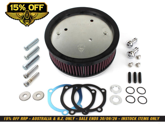 Stage 1 Big Sucker Air Cleaner Kit - Natural. Fits Sportster 1988-2021 with EFI or CV Carburettor. Re-Uses Stock Oval 2 Bolt Cover.