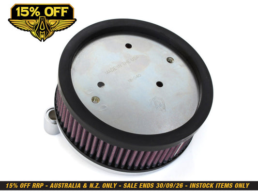 Stage 1 Big Sucker Air Cleaner Kit - Chrome. Fits Sportster 1988-2021 with EFI or CV Carburettor. Re-Uses Stock Oval 2 Bolt Cover.