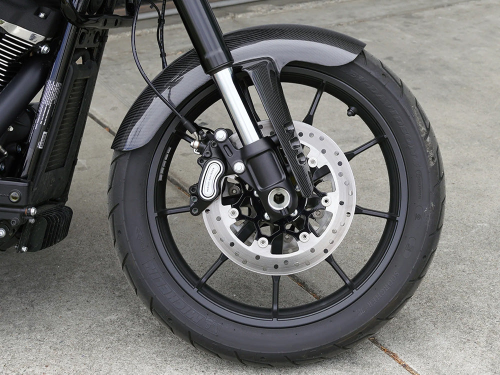 Qualifier Carbon Front Fender - Gloss Finish. Fits Softail Low Rider S 2020up & Low Rider ST 2022up with 19in. or 21in. front Wheel