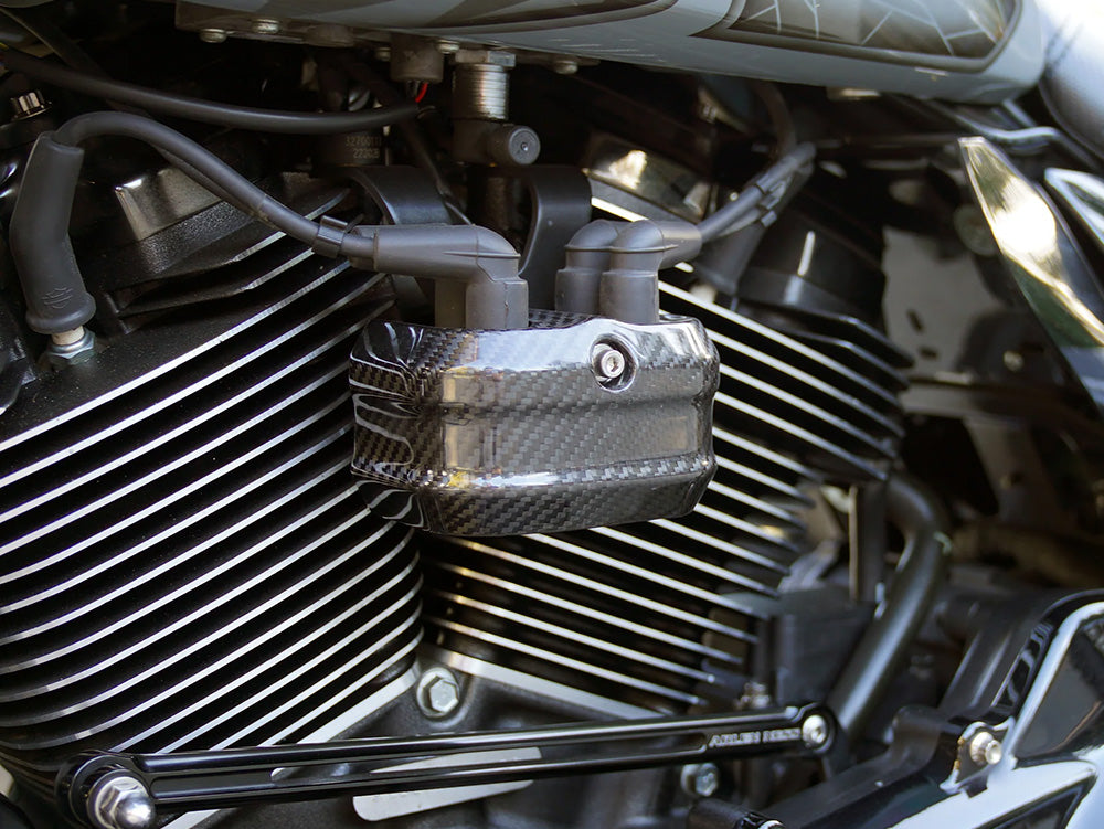 Carbon Coil Cover - Gloss Finish. Fits Softail 2018up & CVO Touring 2023up, Street Glide & Road Glide 2024up, Touring 2025up