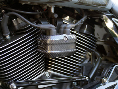 Carbon Coil Cover - Gloss Finish. Fits Softail 2018up & CVO Touring 2023up, Street Glide & Road Glide 2024up, Touring 2025up