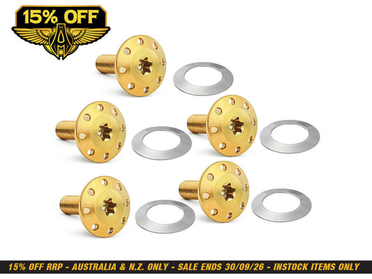 Titanium Holeshot Front Brake Rotor Bolts - Gold. Fits Most Touring 2014-2024 with Spoke Mounted Disc