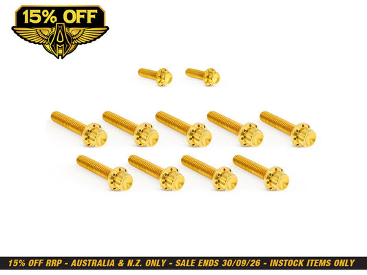 Titanium 12-Point Cam Cover Bolt Kit - Gold. Fits Most Touring 2017-2024 & Softail 2018-2024