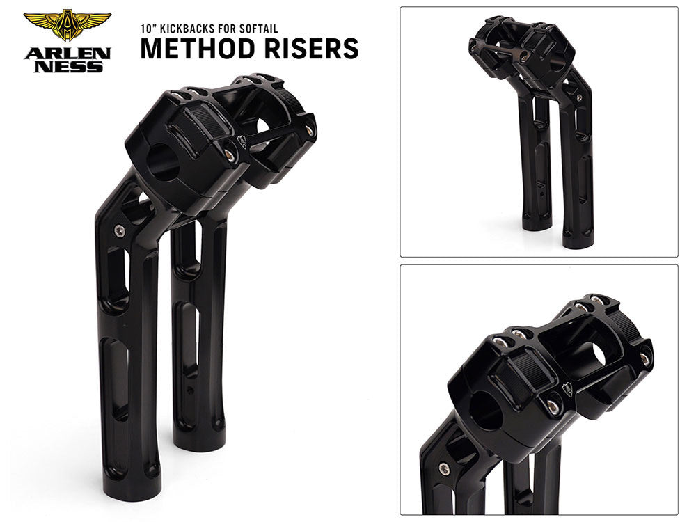 10in. Method Kickback Risers - Black. Fits Softail Street Bob, Low Rider ST, Standard & Breakout 2018-2024