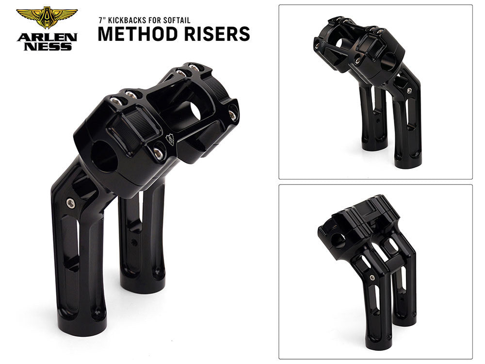 7in. Method Kickback Risers - Black. Fits Softail Street Bob, Low Rider ST, Standard & Breakout 2018-2024