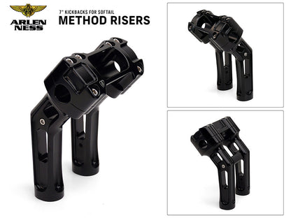 7in. Method Kickback Risers - Black. Fits Softail Street Bob, Low Rider ST, Standard & Breakout 2018-2024