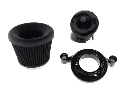 Velocity 90° Air Cleaner Kit - Black. Fits Softail 2000-2015, Dyna 1999-2017, Touring 1999-2007 with CV Carb or Cable Operated Delphi EFI