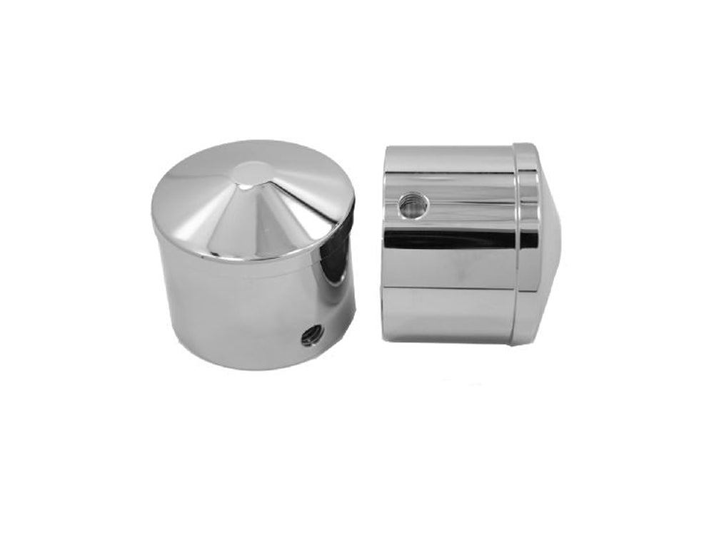 Front Axle Caps - Chrome. Fits Touring 2008up, Softail 2007-2017, Dyna 2008-2017, Sportster 2008-2021, V-Rod 2008-2011, Street 2015-2020