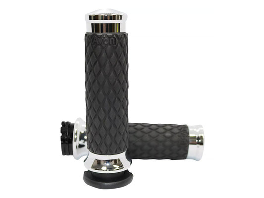Diamond Contour Handgrips - Chrome. Fits H-D with Throttle Cable