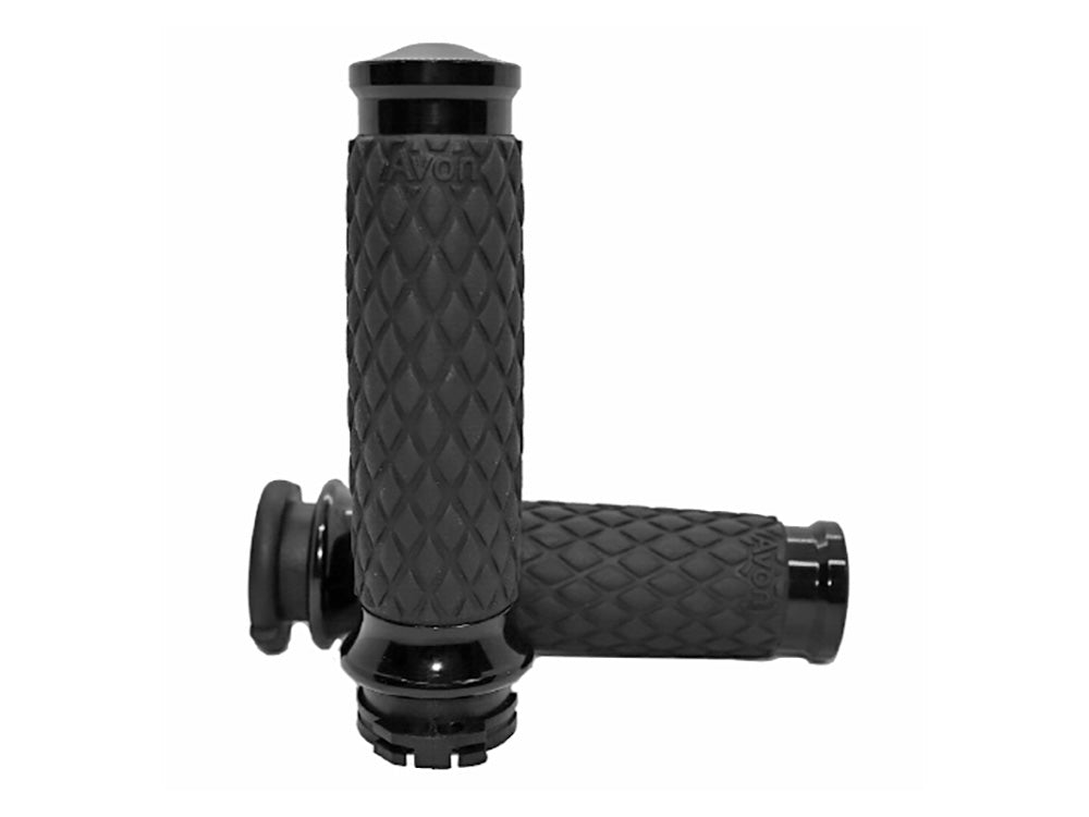 Diamond Contour Handgrips - Black. Fits H-D with Throttle Cable