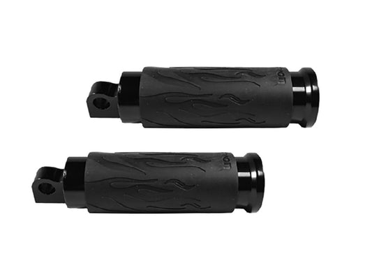 Flame Footpegs - Black. Fits H-D