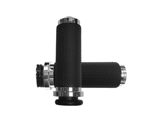 Large Memory Foam Handgrips - Chrome. Fits H-D with Throttle Cable.