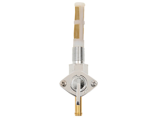Fuel Tap / Petcock with 3/8in. NPT Thread, 5/16in. Downward Facing Fuel Outlet - Chrome. Fits H-D Pre 1975.