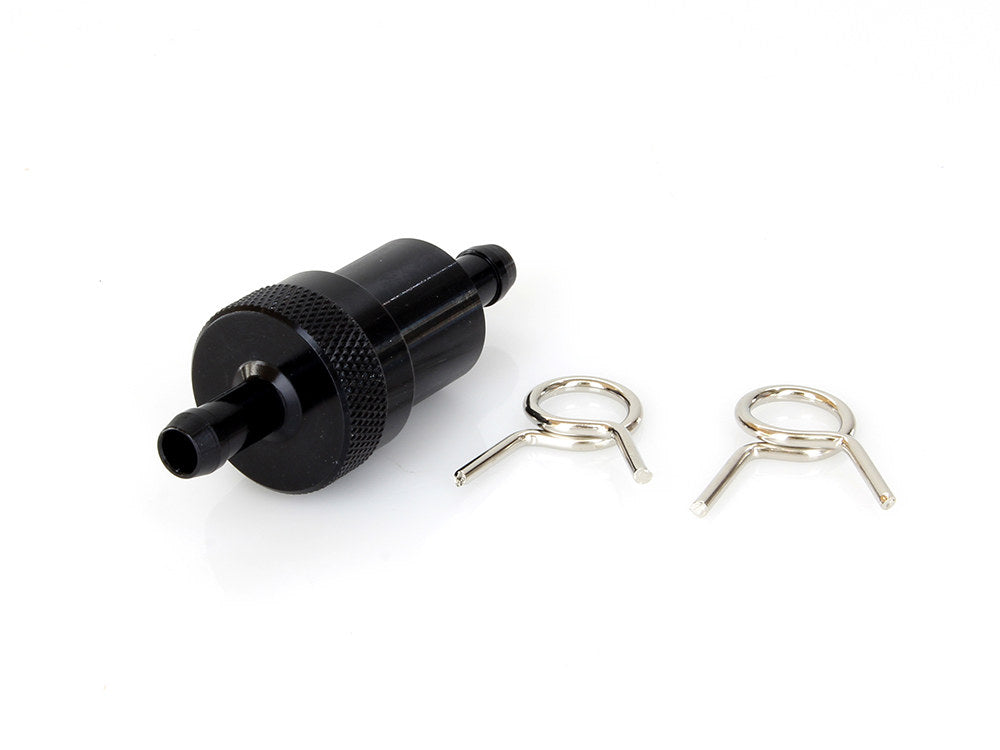 Short Inline Fuel Filter with 5/16in. Hose Fitting - Black.