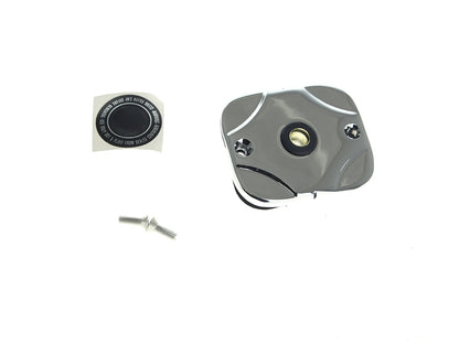 Front Master Cylinder Cap with Sight Glass - Chrome. Fits Softail 1996-2006, Touring 1996-2006, Dyna 1996-2005, Sportster 1996-2003 & V-Rod 2002-2005