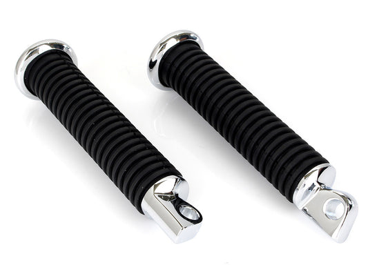 Extended Footpegs with Black Rubber & Male Mounts - Chrome.