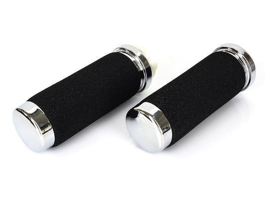 Black Soft Touch Handgrips - Chrome. Fits H-D with Throttle Cable.