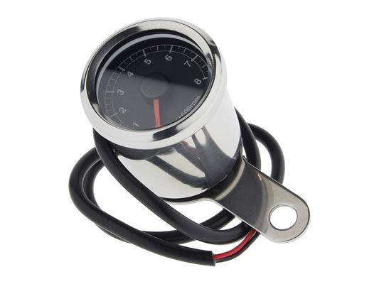 Custom Electronic Mini Tacho with Black Face. Fits Big Twin 1970-1999 & Sportster 1971-1997