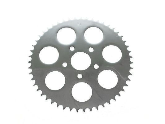 51 Tooth, Flat Steel Rear Chain Sprocket - Chrome. Fits Big Twin 1973-1999 & Sportster 1979-1999.