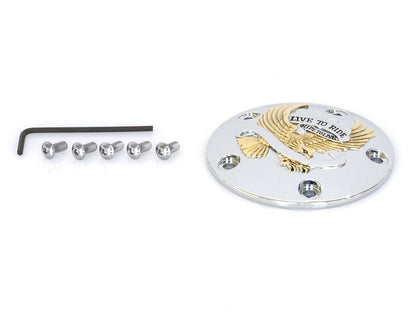 Live to Ride Points Cover - Chrome & Gold. Fits Twin Cam 1999-2017.