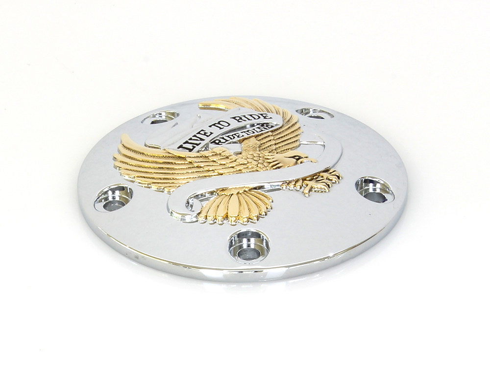 Live to Ride Points Cover - Chrome & Gold. Fits Twin Cam 1999-2017.