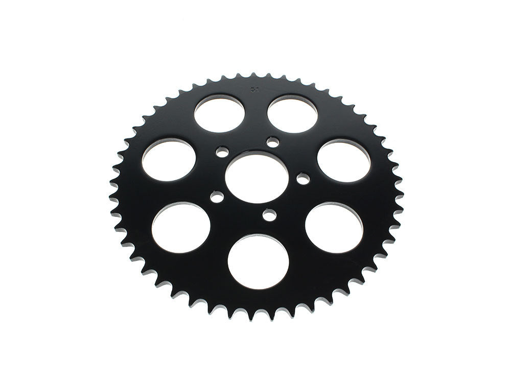51 Tooth, Flat Steel Rear Chain Sprocket - Gloss Black. Fits Big Twin 2000up & Sportster 2000-2021.