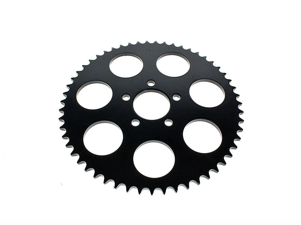 55 Tooth, Flat Steel Rear Chain Sprocket - Gloss Black. Fits Big Twin 2000up & Sportster 2000-2021.