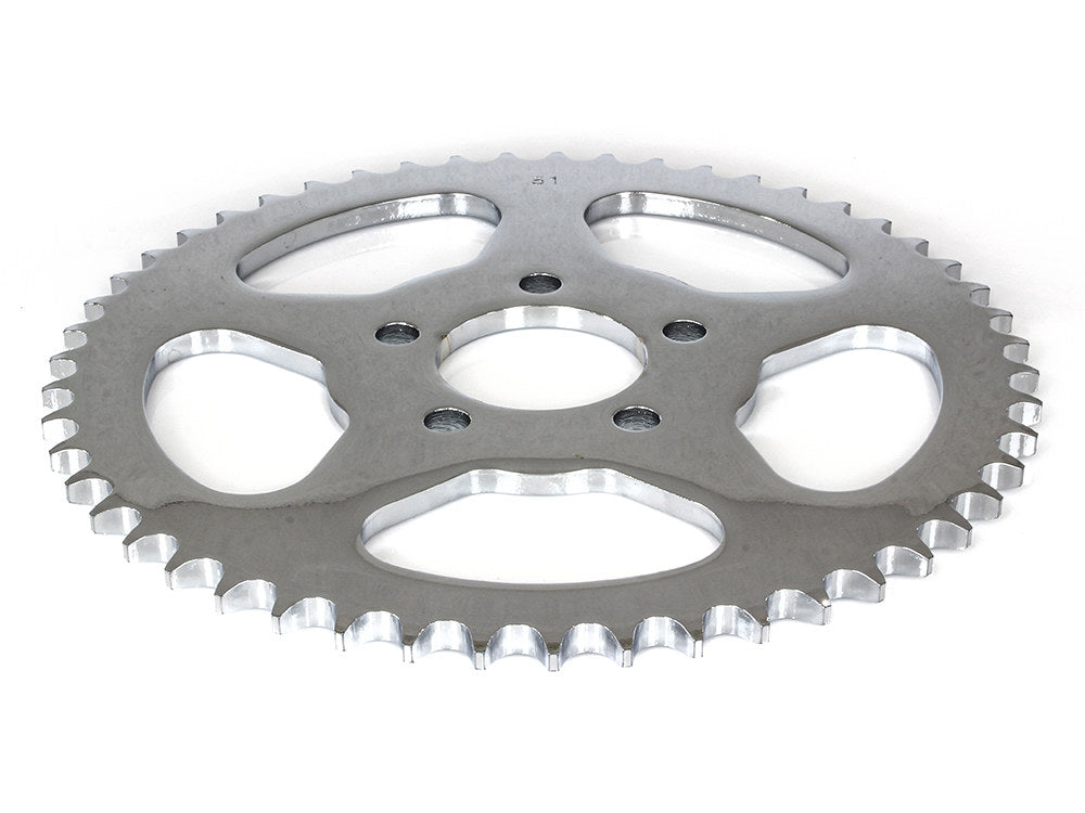 51 Tooth, Flat Steel Rear Chain Sprocket - Chrome. Fits Big Twin 2000up & Sportster 2000-2021.