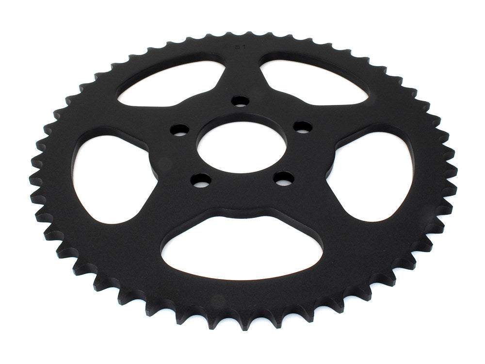 51 Tooth, Flat Steel Rear Chain Sprocket - Black. Fits Big Twin 2000up & Sportster 2000-2021.