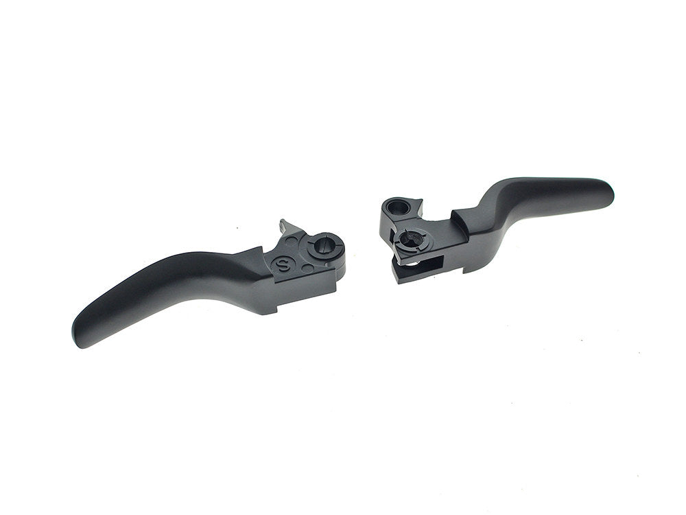 Smooth Shorty Hand Levers - Black. Fits Softail 1996-2014, Dyna 1996-2017, Touring 1996-2007 & Sportster 1996-2003.