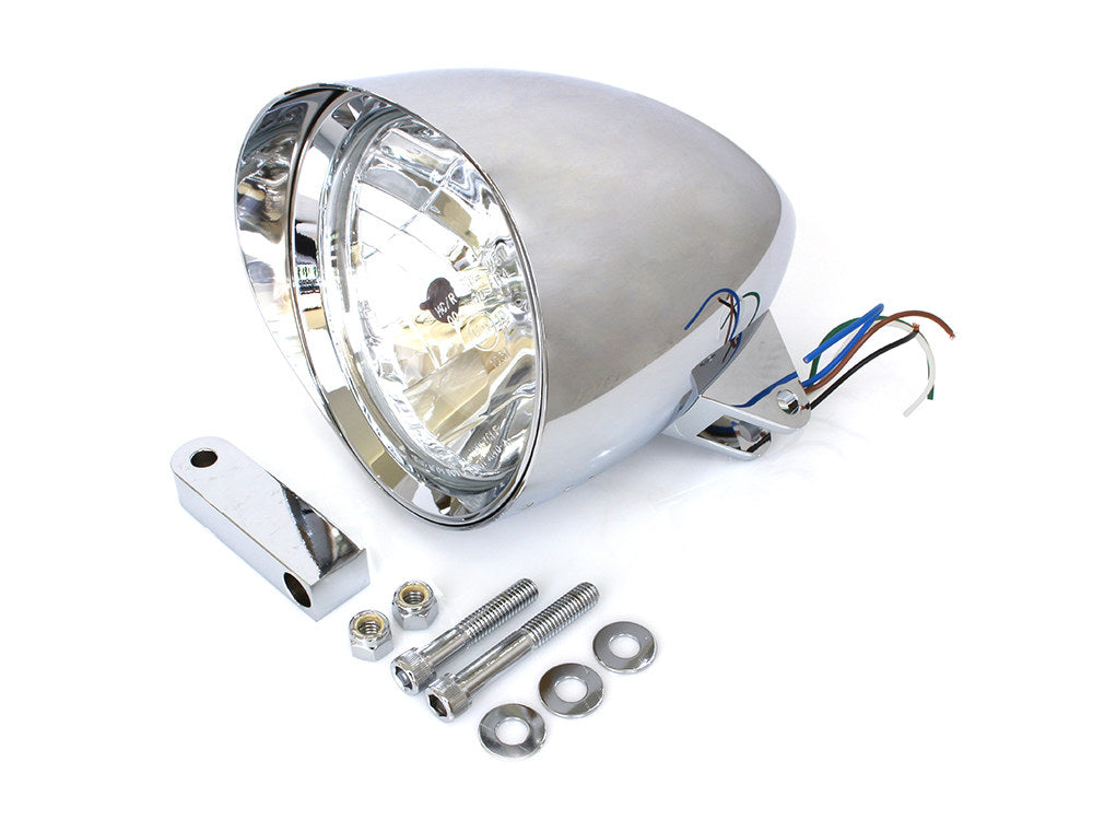 5-3/4in. Bullet Billet Headlight with Visor & Extended Mount - Chrome