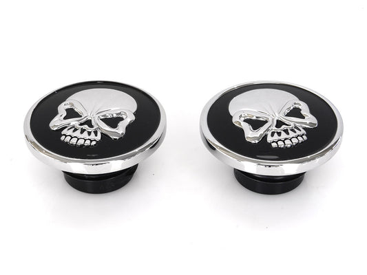 Screw-In Fuel Caps - Chrome & Black Skull. Fits H-D 1982-1995.