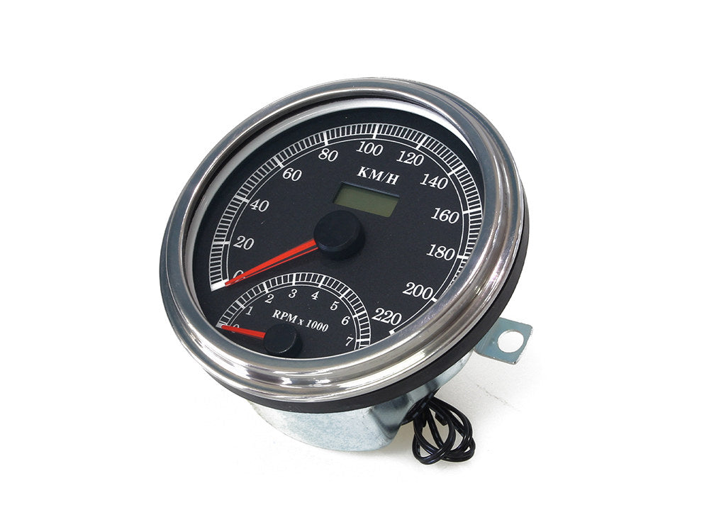 4-1/2in. Tank Mount KPH Speedometer with Tachometer - Chrome. Fits Big Twin 1936-1995