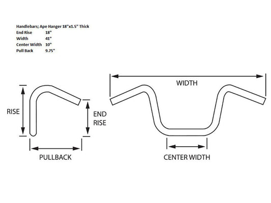 18in. x 1-1/2in. Ape Hanger Handlebar - Black.