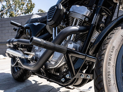 Front & Rear Brawler Crash Bar Kit - Black. Fits Sportster 2004-2021 with Mid-Mount Controls