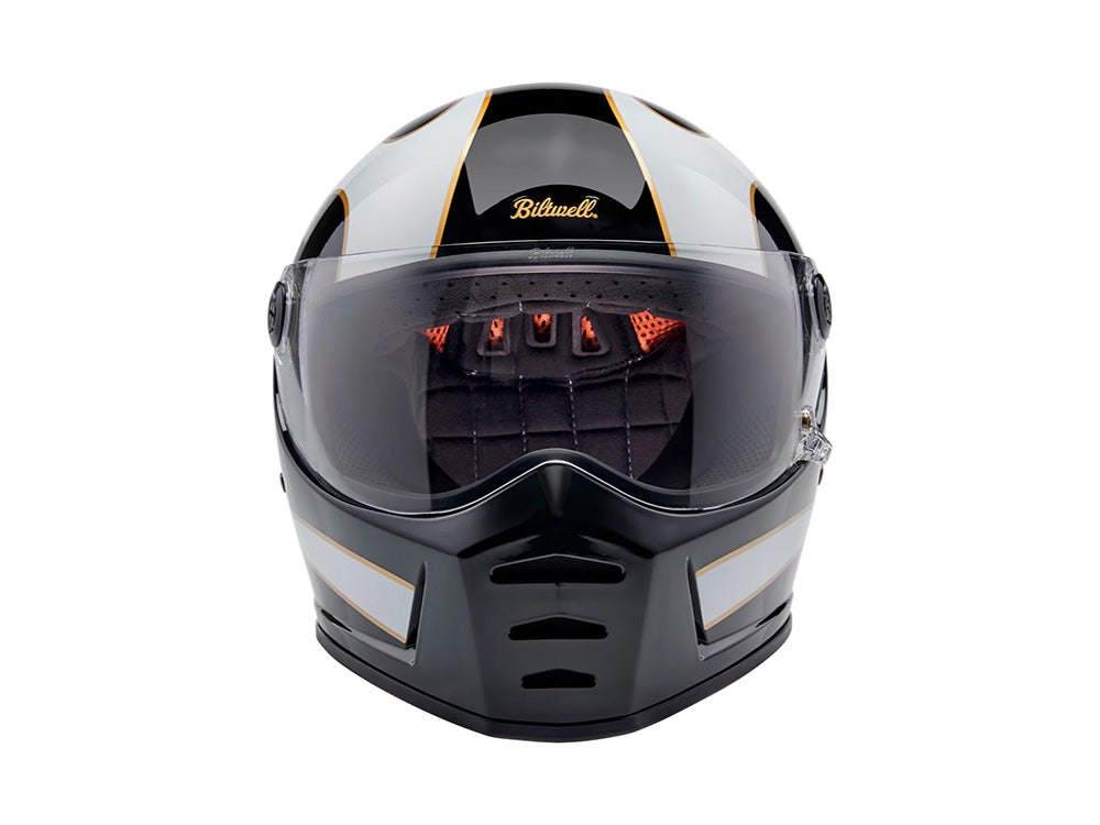 Lane Splitter Helmet - Gloss Black with Gloss White Flames with ECE R22.06 Compliance