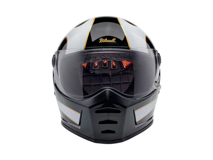 Lane Splitter Helmet - Gloss Black with Gloss White Flames with ECE R22.06 Compliance