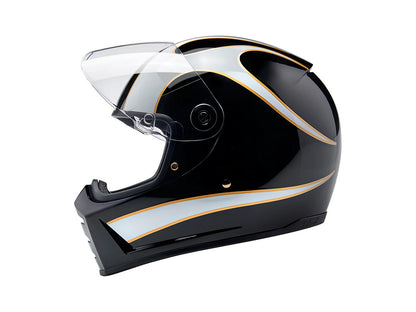 Lane Splitter Helmet - Gloss Black with Gloss White Flames with ECE R22.06 Compliance