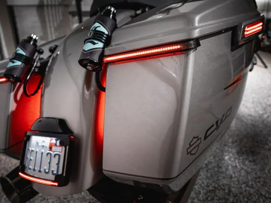 Sequential Low Profile Bagz Saddlebag Lights. Red Run/Brake, Amber Turn with Smoke Lens. Fits Touring 2026up