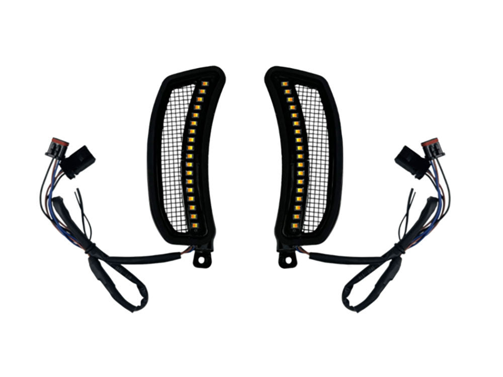 LED Vent Inserts With Amber & White LED's - Black with Black Mesh. Fits Low Rider ST 2022up