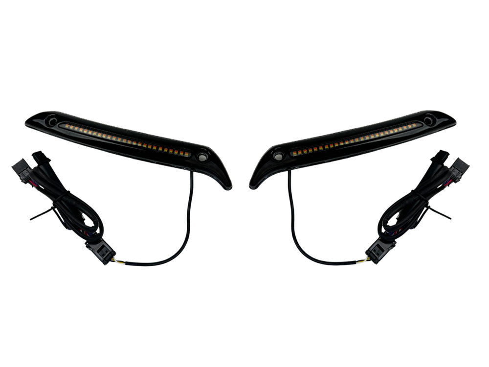 LED DRL Windshield Trim with Sequential Amber Turn, White Run & Smoke Lens - Black. Fits Low Rider ST 2022up