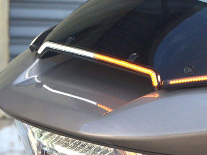 LED Center Fairing Vent Insert With Amber & White LED's - Gloss Black with Smoked Lens. Fits Road Glide 2024up & CVO Roadglide (inc 'STin.) 2023up.