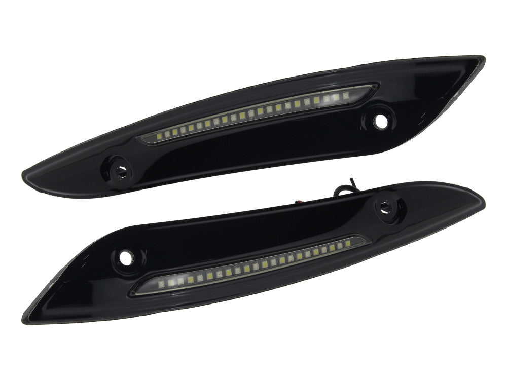 LED Dynamic Windshield Trim - Smoke Lens, Black Housing. With Sequential Amber Turn, White Run. Fits Road Glide 2015-2023